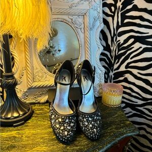 Flashy rhinestone black Shreck heels